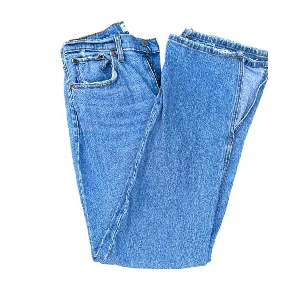 Abercrombie & Fitch The 90s Relaxed Jean High Rise Blue Side Slit Size 27/4 Long